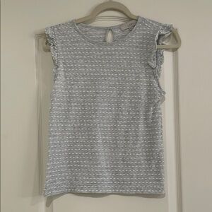 LOFT Gray Smocked Ruffled Blouse